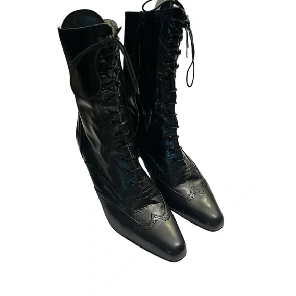 Kenneth Cole Black Leather Lace-Up Victorian Oxford Boots Made in Spain 90s Y2K - Picture 10 of 16